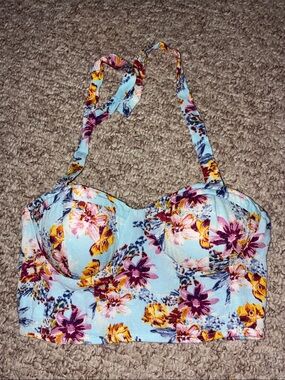 Floral Light Blue Cropped Bustier Top